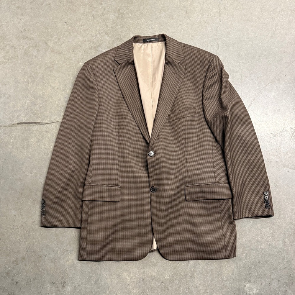 Hugo Boss Mens Brown Micro Check Stretch Two Button Blazer Jacket Tailored Fit